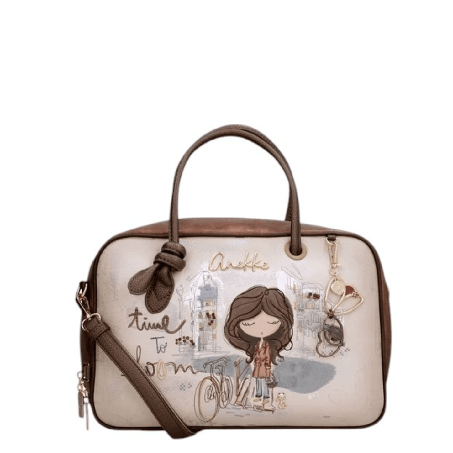 Sac à main Anekke Tulip avec bandoulière réglable et breloque décorative.