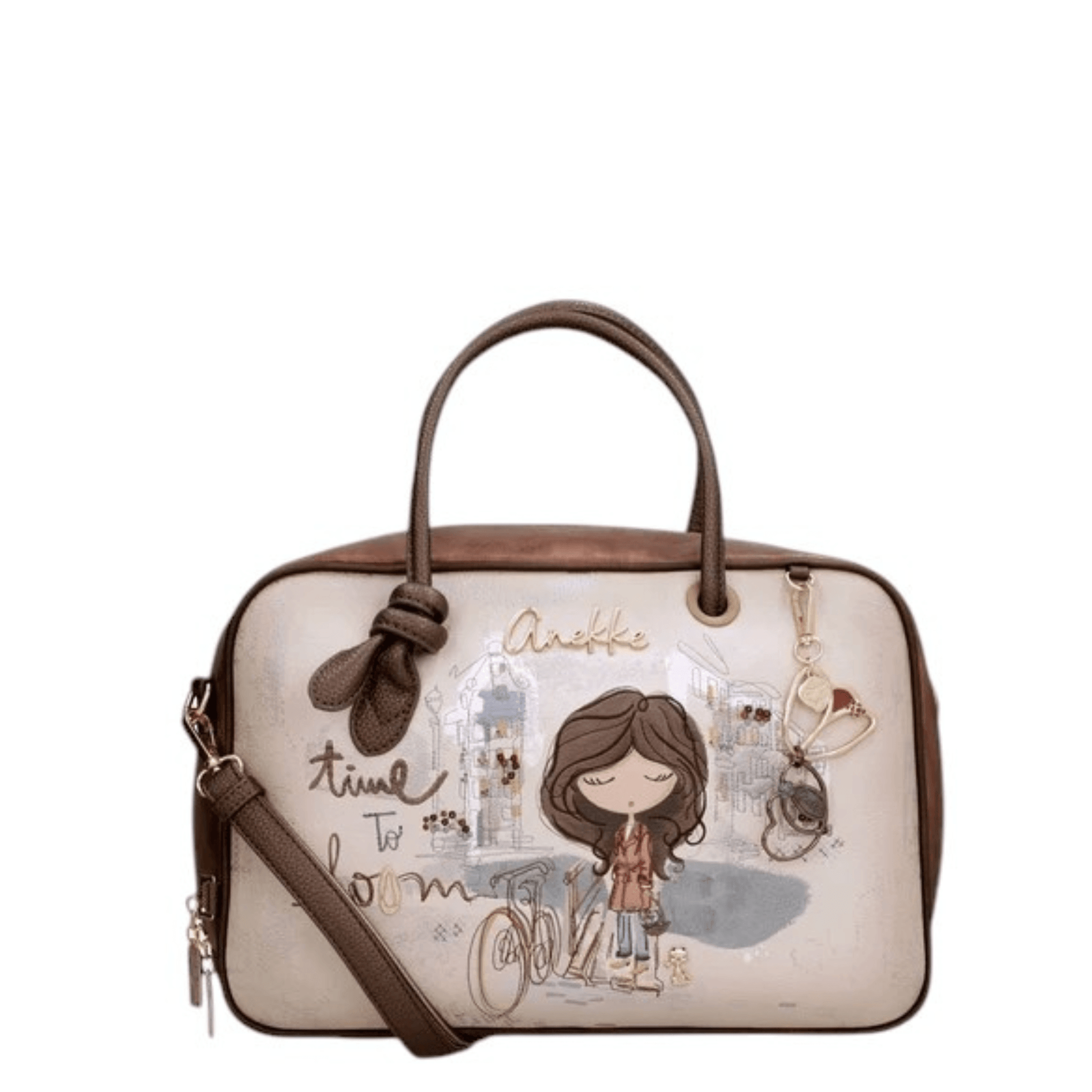 Sac à main Anekke Tulip avec bandoulière réglable et breloque décorative.