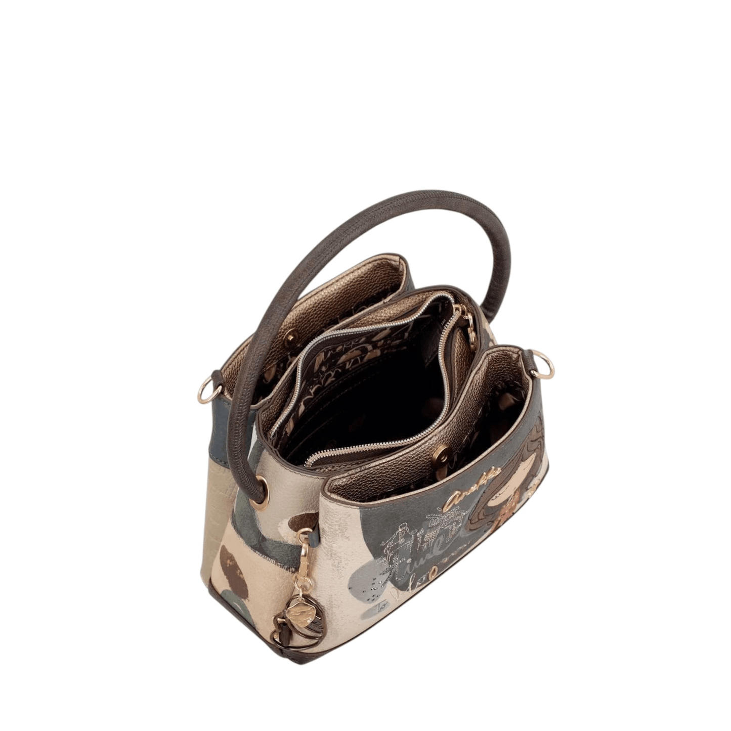 Intérieur du sac Anekke Tulip avec compartiments et poche zippée.