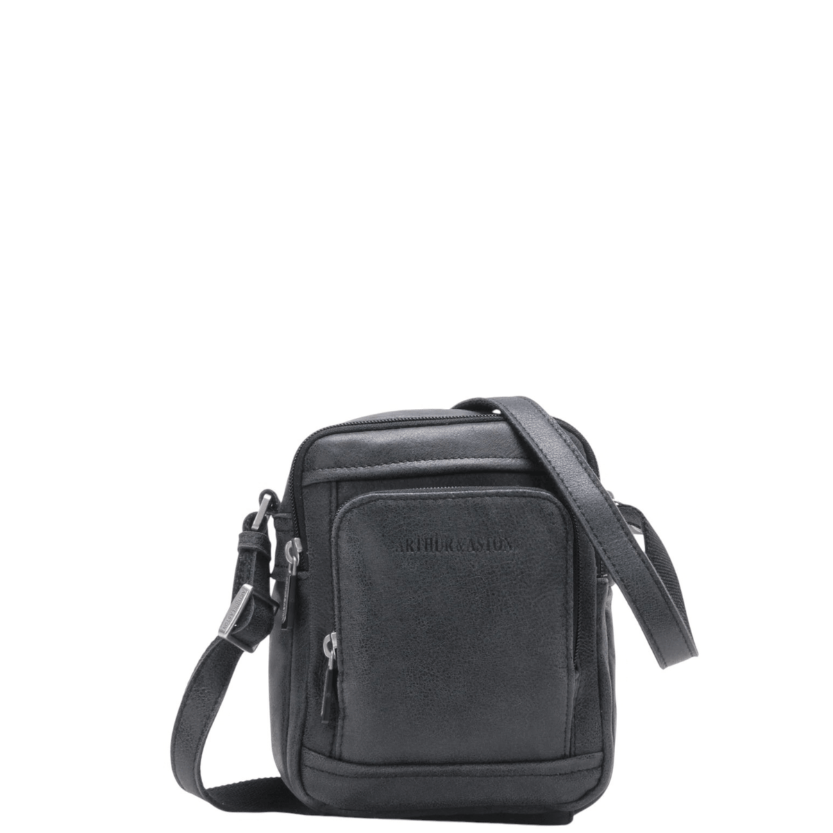 Sacoche travers Cristiano Arthur & Aston 62-1039 en cuir noir vue de face