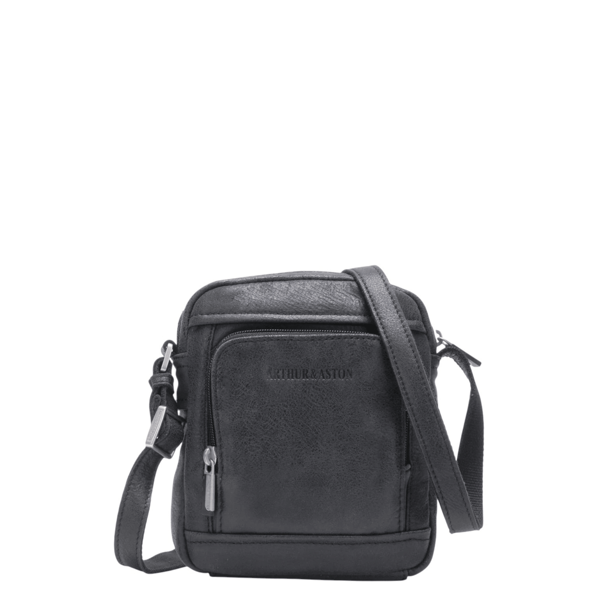 Sacoche travers Cristiano Arthur & Aston 62-1043 en cuir noir vue de face