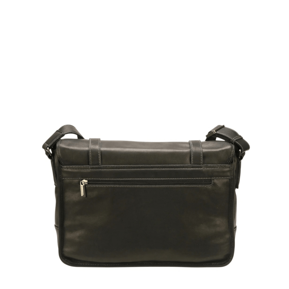 Besace Arthur & Aston Johany en cuir noir vue arrière avec poche zippée