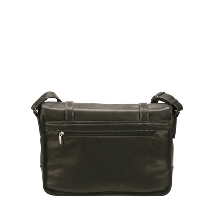 Besace Arthur & Aston Johany en cuir noir vue arrière avec poche zippée