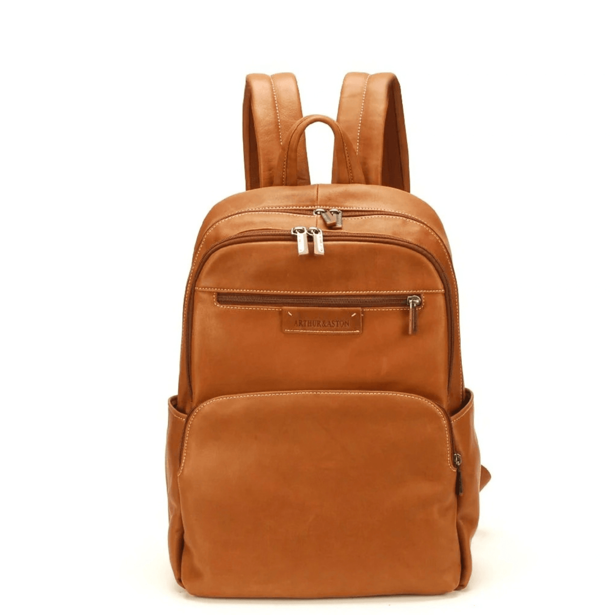 Grand sac à dos Arthur & Aston Johany en cuir cognac vue de face