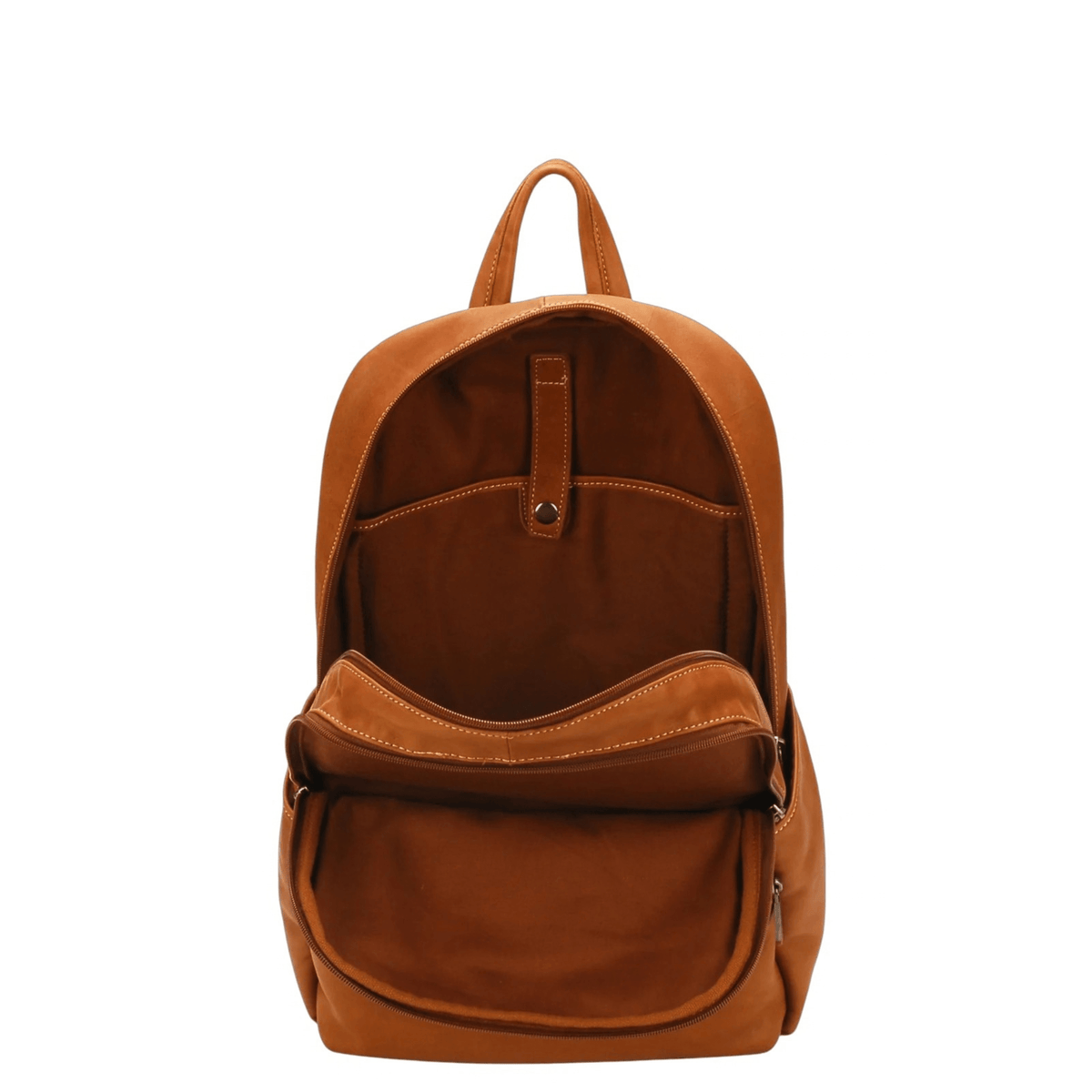 Intérieur du grand sac à dos Arthur & Aston Johany en cuir cognac
