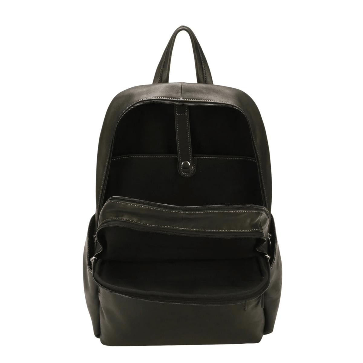 Intérieur et compartiments du sac à dos Arthur & Aston Johany en cuir noir