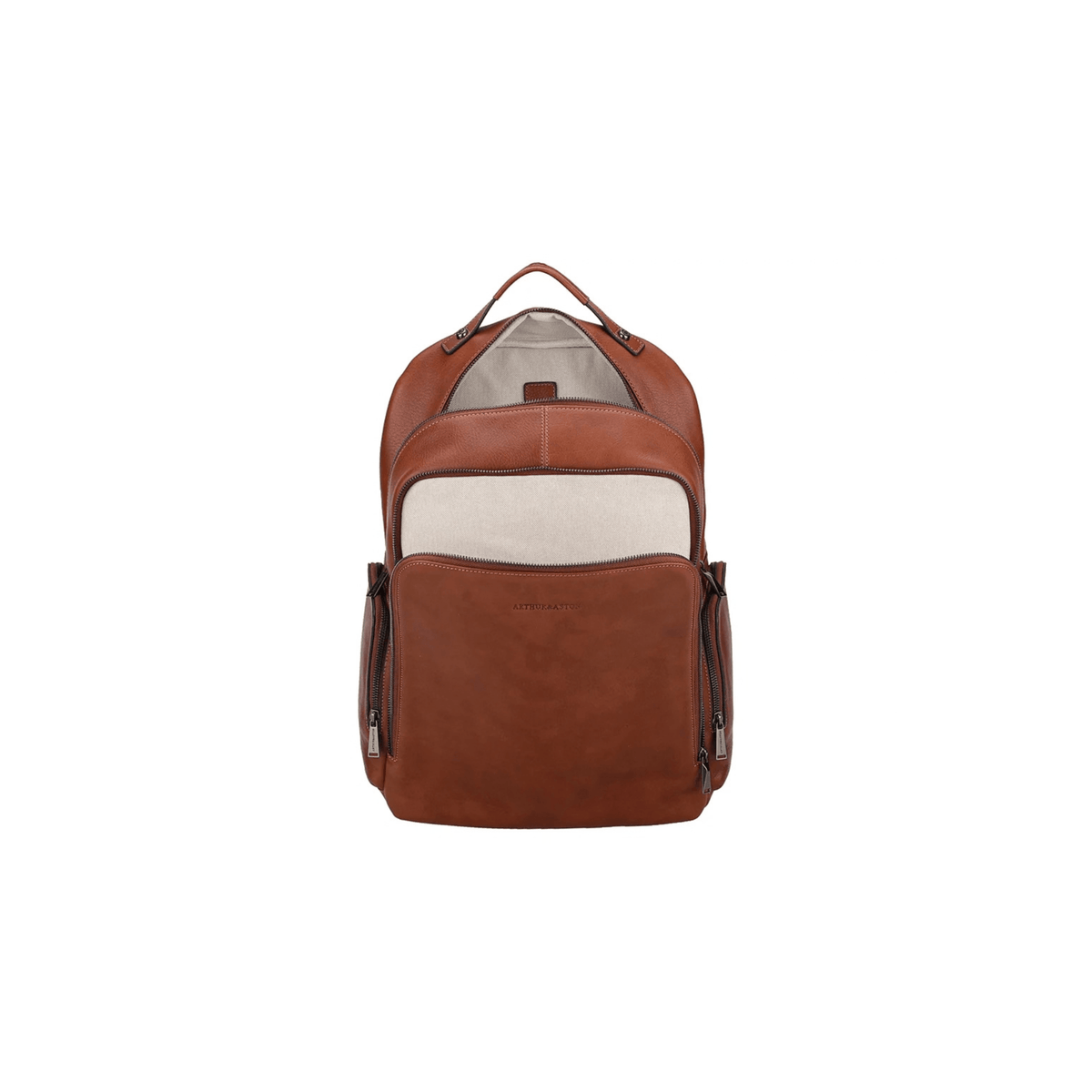 Sac à dos cuir Nairo Arthur & Aston cognac ouvert avec compartiments intérieurs