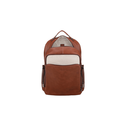 Sac à dos cuir Nairo Arthur & Aston cognac ouvert avec compartiments intérieurs