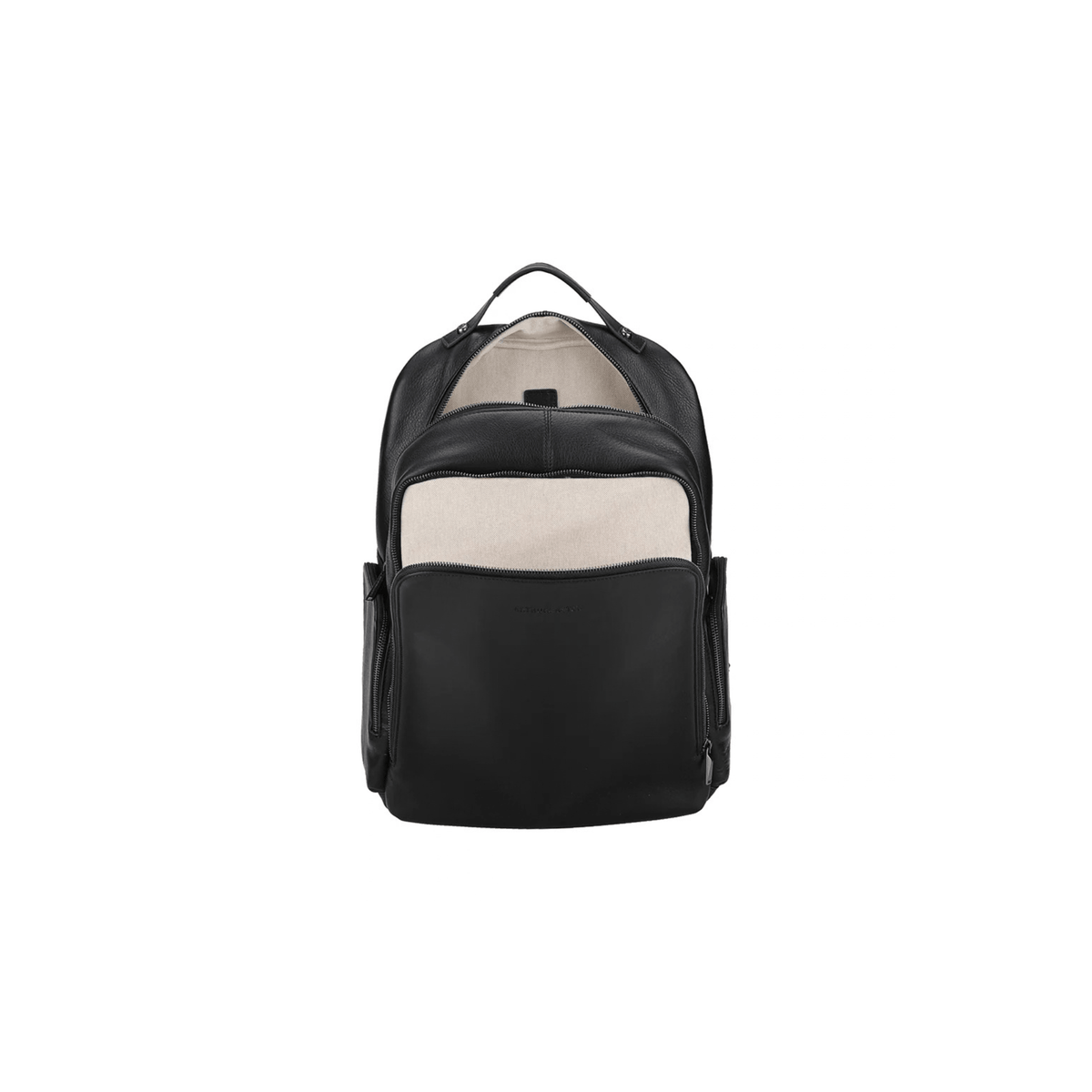 Sac à dos cuir Nairo Arthur & Aston noir ouvert avec rangements intérieurs