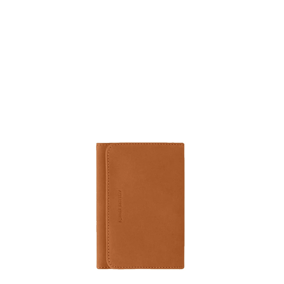 Porte-papiers Ateliers Fourès Hespérie en cuir pleine fleur cognac, vue de face, fabrication française