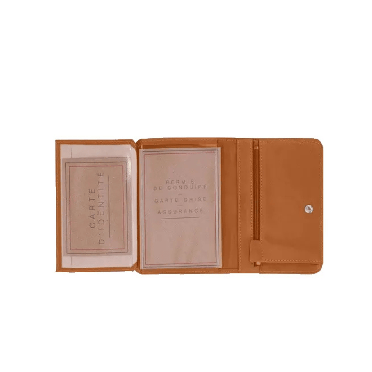 Portefeuille Ateliers Fourès Métis safran avec pochettes transparentes pour documents