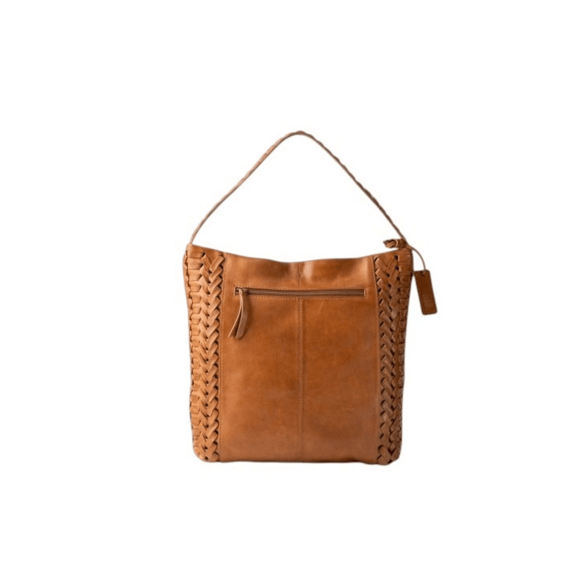 Vue arrière du sac porté épaule BIBA Elk ELK1L cognac avec poche extérieure zippée