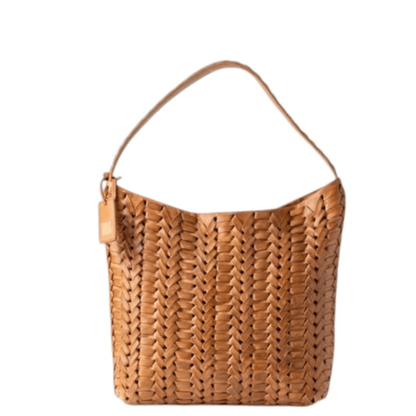 Sac hobo BIBA Elk ELK1L cognac en cuir de vachette tressé, vue de face