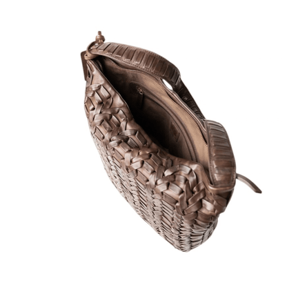 Vue intérieure du sac hobo BIBA Elk marron avec fermeture éclair et poche de rangement