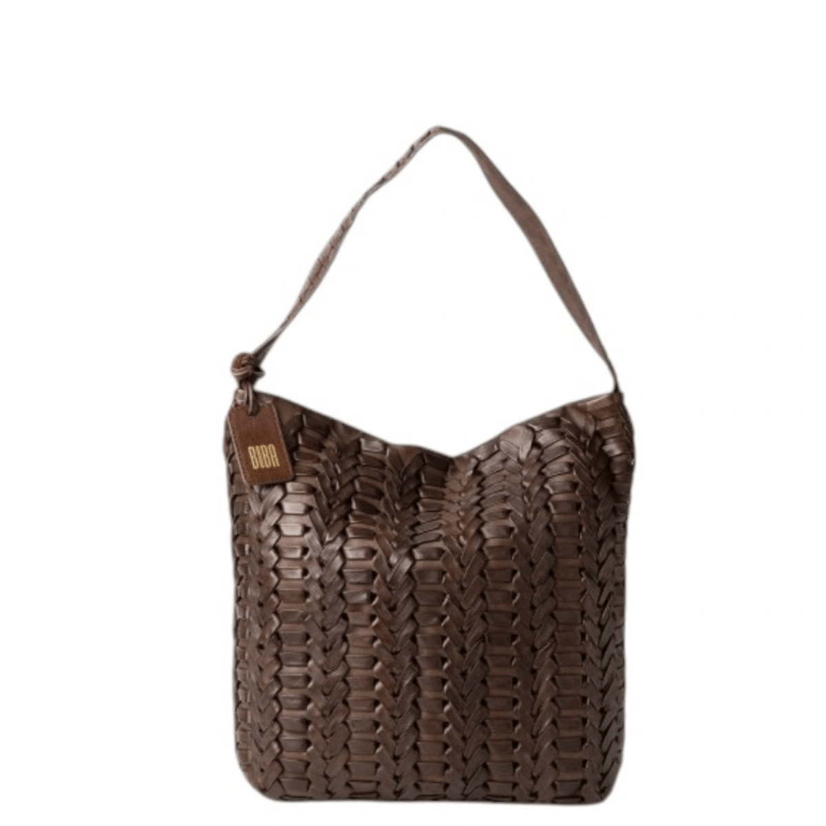 Sac hobo BIBA Elk ELK1L marron en cuir de vachette tressé, vue de face