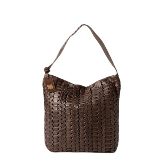 Sac hobo BIBA Elk ELK1L marron en cuir de vachette tressé, vue de face
