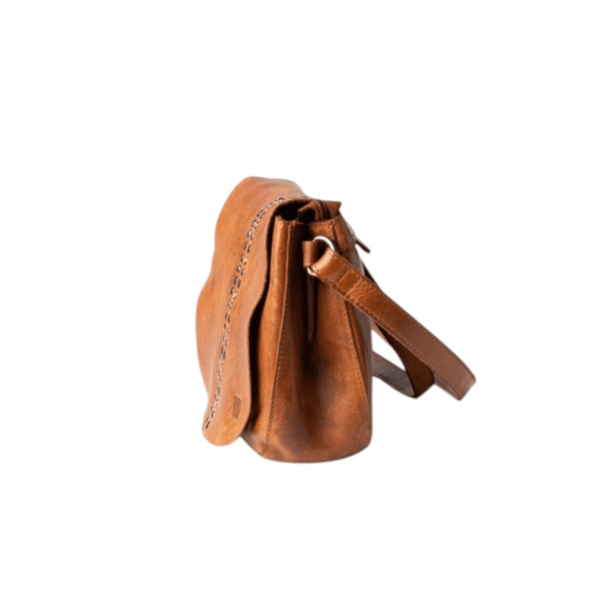 Vue de profil du sac BIBA HANCOCK cognac avec bandoulière