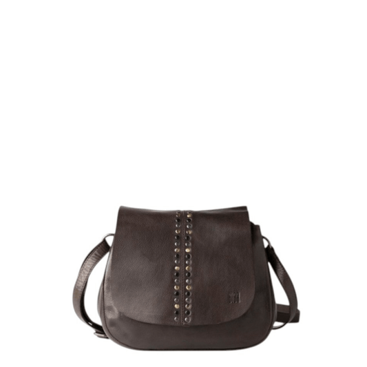 Sac bandoulière BIBA HANCOCK HAK2L marron avec rabat clouté, vue de face