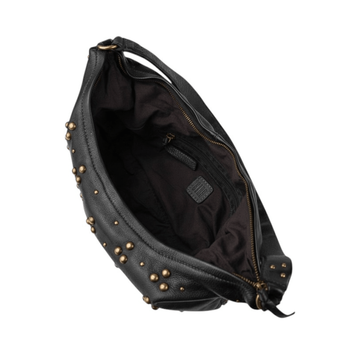 Intérieur du sac hobo BIBA HILL noir avec ouverture zippée et poche intérieure zippée