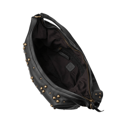 Intérieur du sac hobo BIBA HILL noir avec ouverture zippée et poche intérieure zippée