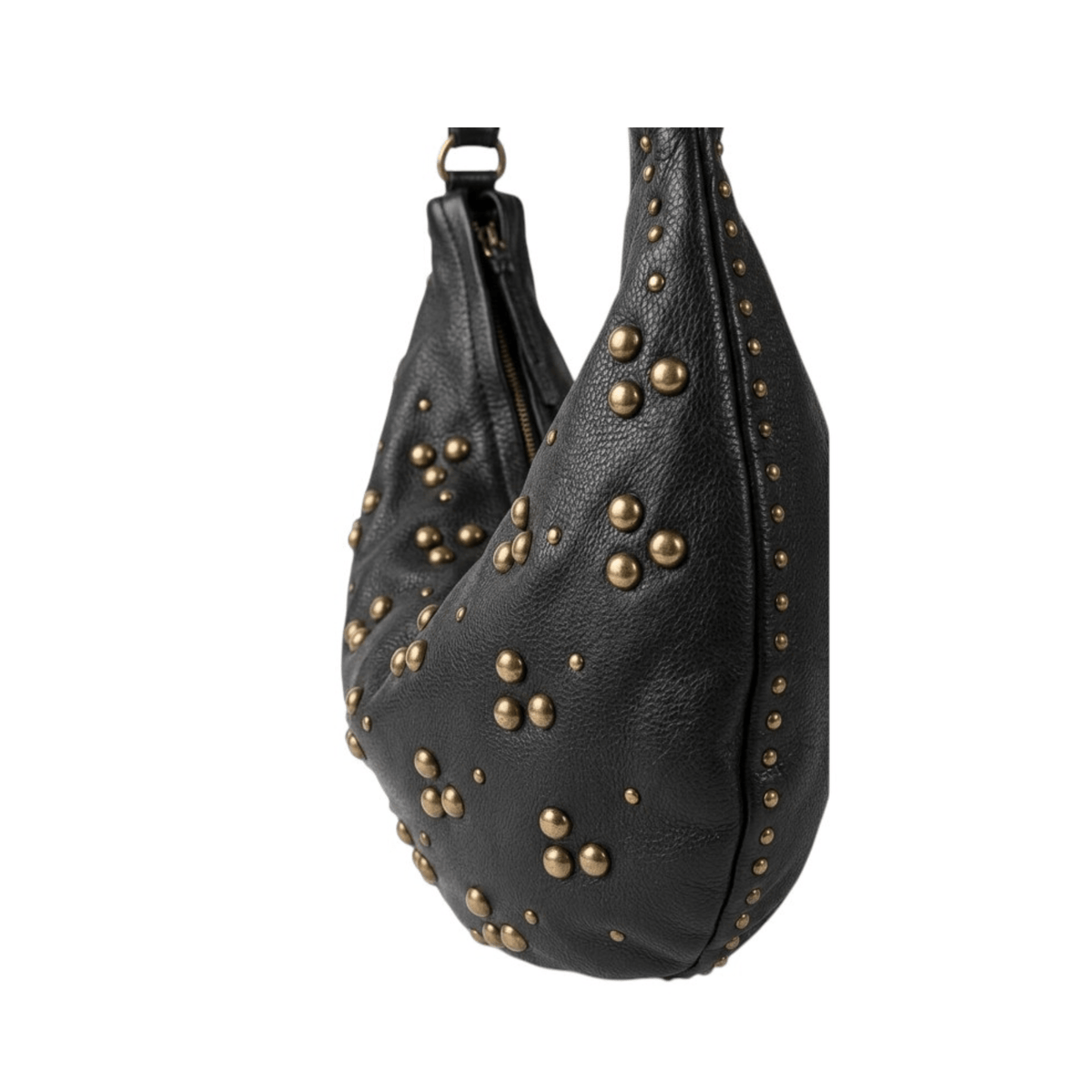Vue de profil du sac BIBA HILL HIL1L noir avec détails cloutés métalliques