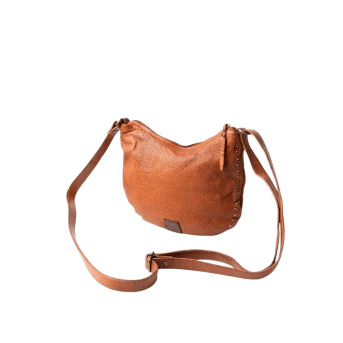 Vue arrière du sac bandoulière BIBA HILL cognac avec bandoulière réglable