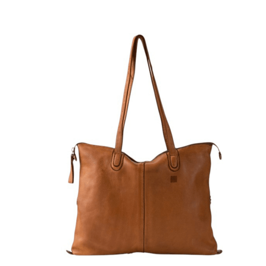 Sac cabas BIBA HOP1L Cuero cognac, vue de face avec longues anses et couture centrale