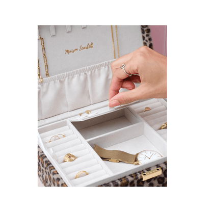 Compartiment secret dans la boîte à bijoux Maison Scarlett léopard
