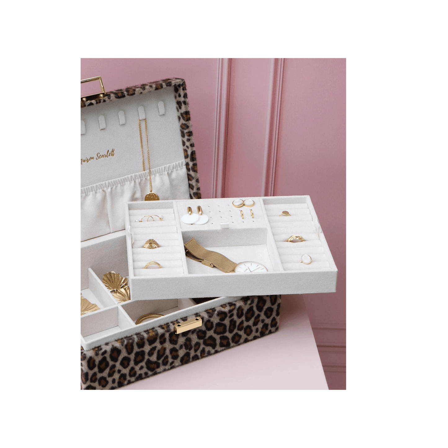 Plateau amovible de la boîte à bijoux léopard Maison Scarlett
