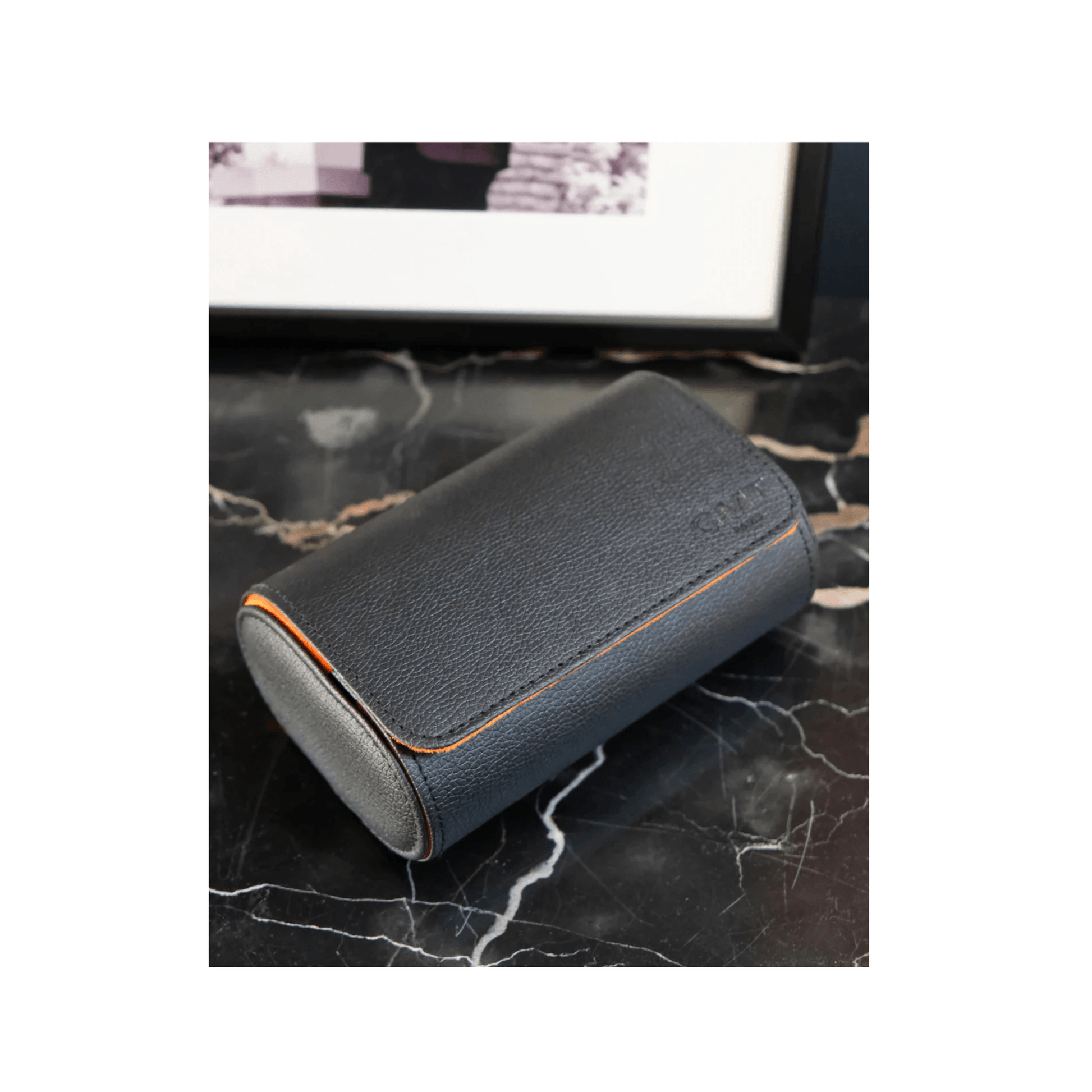 Boîte à montres James noire en cuir PU grainé format compact pour voyage