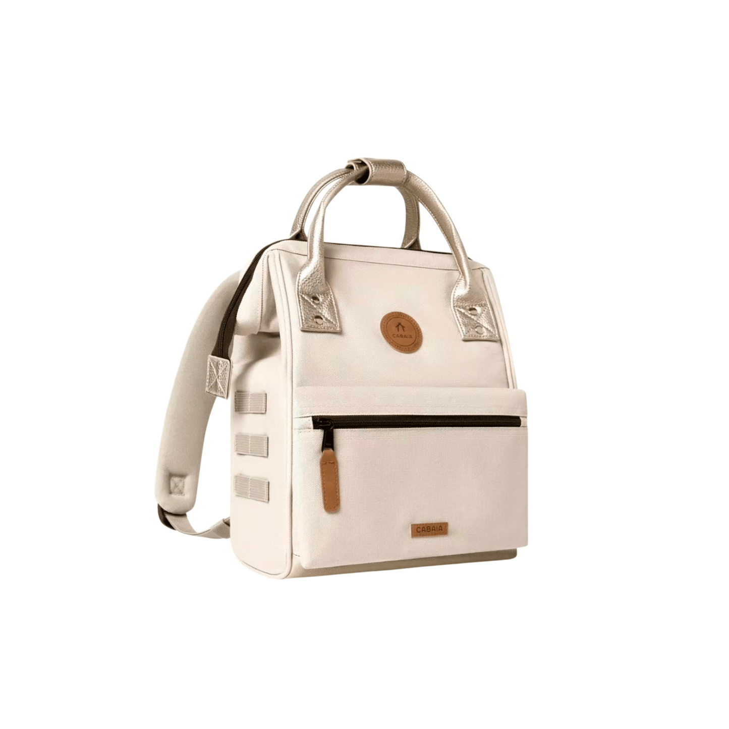 Sac à dos Cabaia Adventurer Small Alger beige et doré vue trois quarts avant - Nevada Maroquinerie