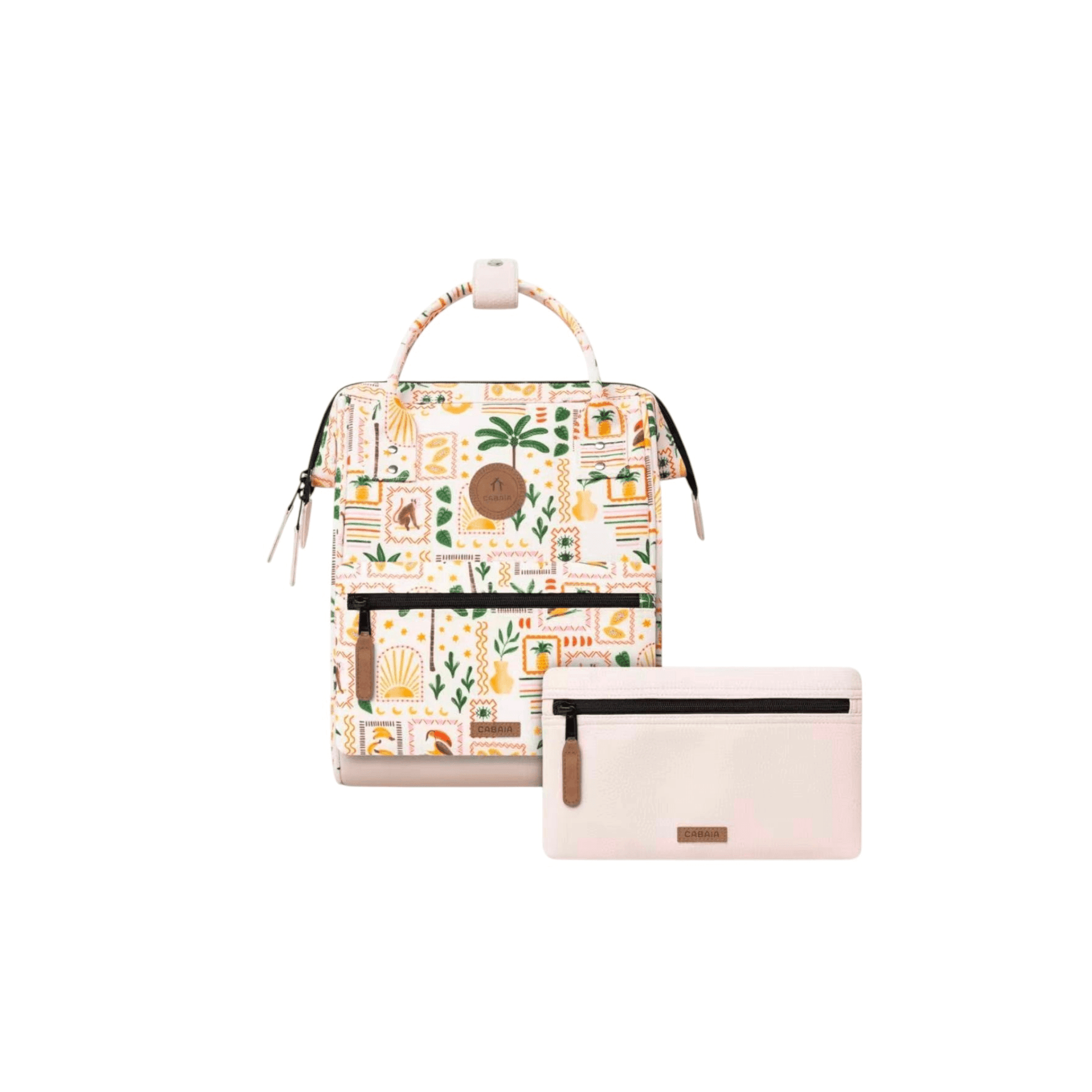 Sac à dos Cabaia Adventurer Small Kotor avec motif tropical coloré et deux pochettes interchangeables - Nevada Maroquinerie