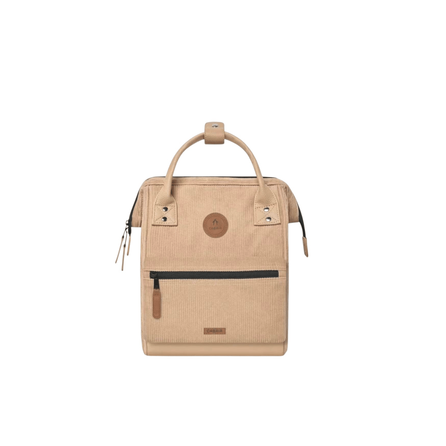 Sac à dos Cabaia Adventurer Small Luxor vue de face en velours côtelé beige crème - Nevada Maroquinerie