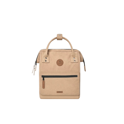 Sac à dos Cabaia Adventurer Small Luxor vue de face en velours côtelé beige crème - Nevada Maroquinerie