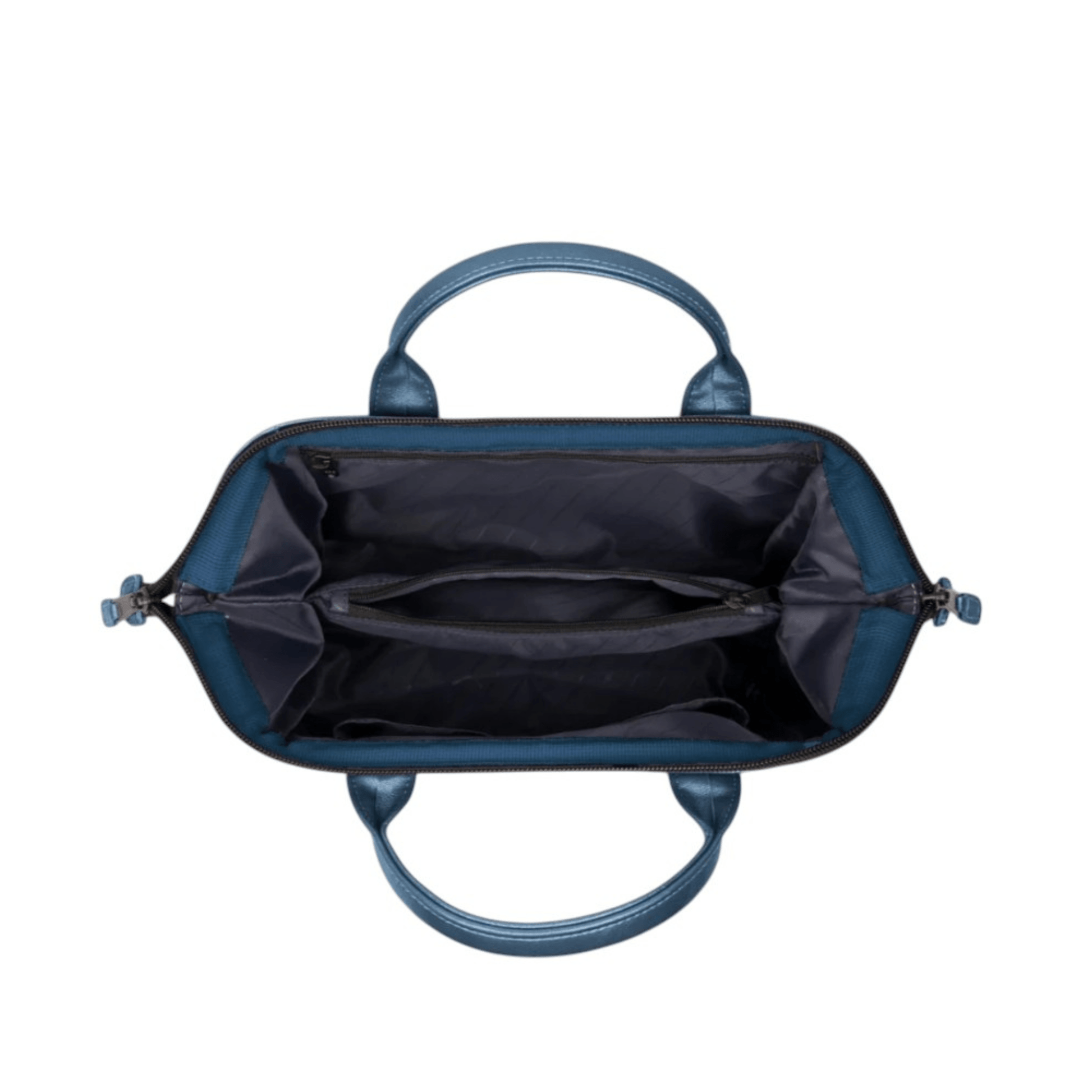 Vue du dessus du sac Cabaïa Crossbody Adventurer Medium Larissa avec ouverture grand angle.