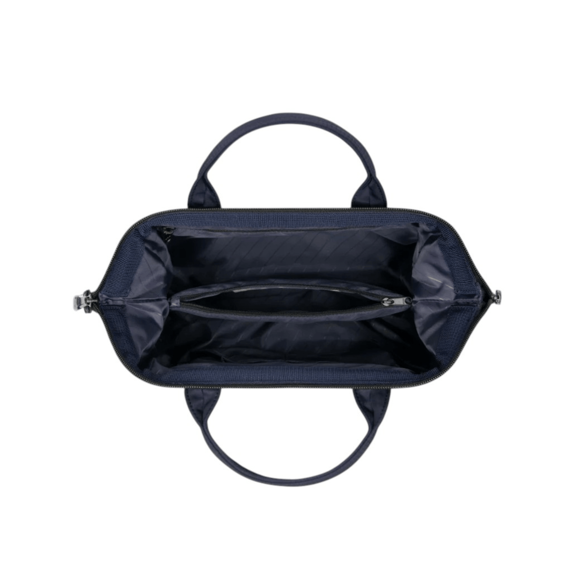 Vue du dessus du sac Cabaïa Crossbody Adventurer Medium Nara montrant son organisation intérieure.