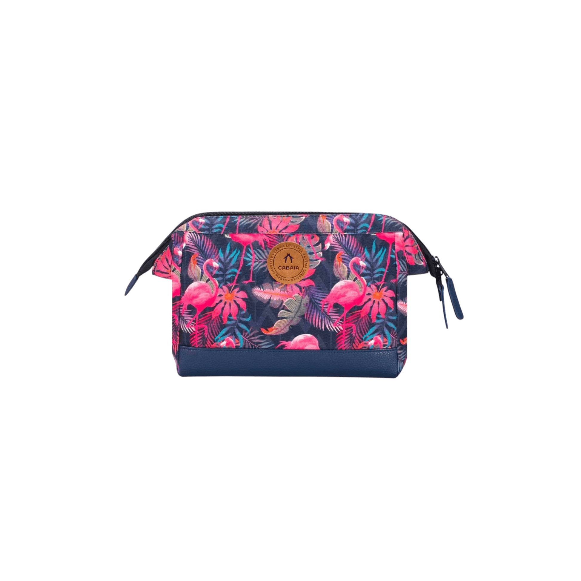 Trousse de toilette Cabaia Fondamenta San Mauro motif flamants roses et feuillage tropical vue de face - Nevada Maroquinerie