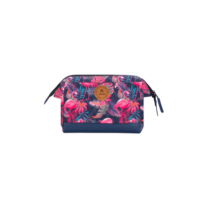 Trousse de toilette Cabaia Fondamenta San Mauro motif flamants roses et feuillage tropical vue de face - Nevada Maroquinerie