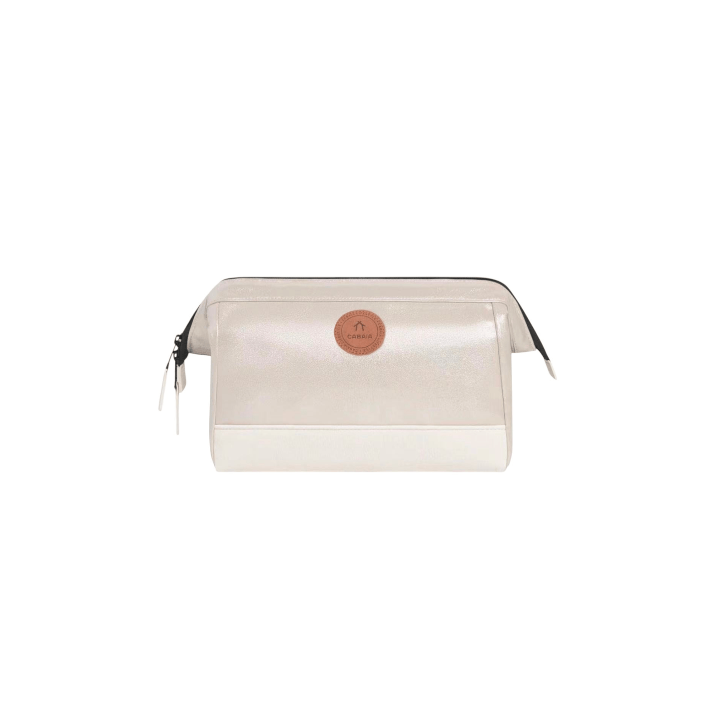Trousse de toilette Cabaia Rue Saint-Michel medium blanc nacré vue de face avec ouverture zippée - Nevada Maroquinerie