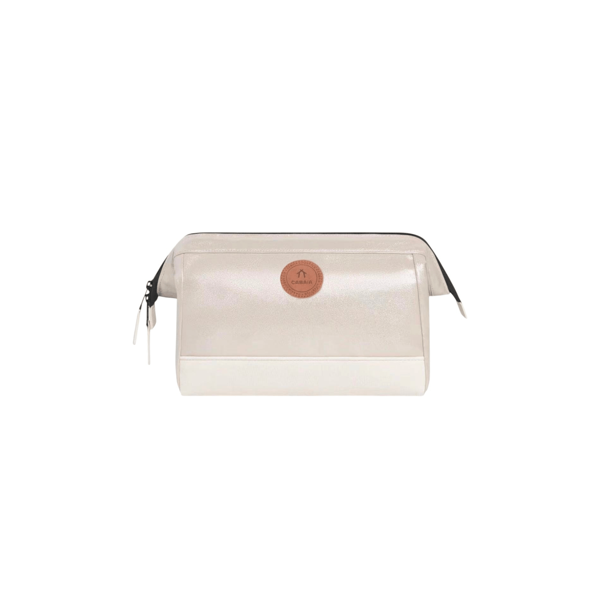 Trousse de toilette Cabaia Rue Saint-Michel medium blanc nacré vue de face avec ouverture zippée - Nevada Maroquinerie