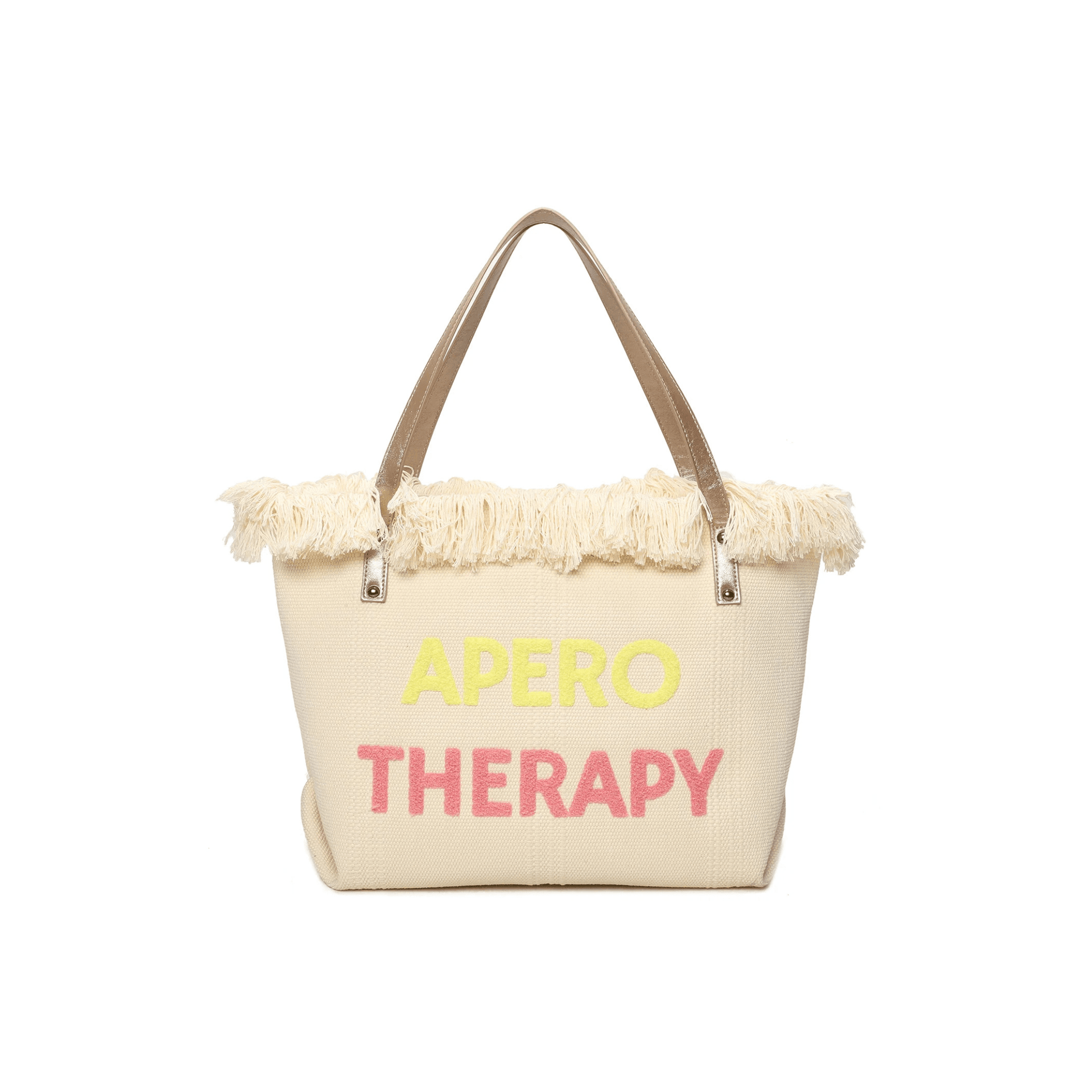 Cabas femme été Apero Therapy grand format bohème écru avec franges