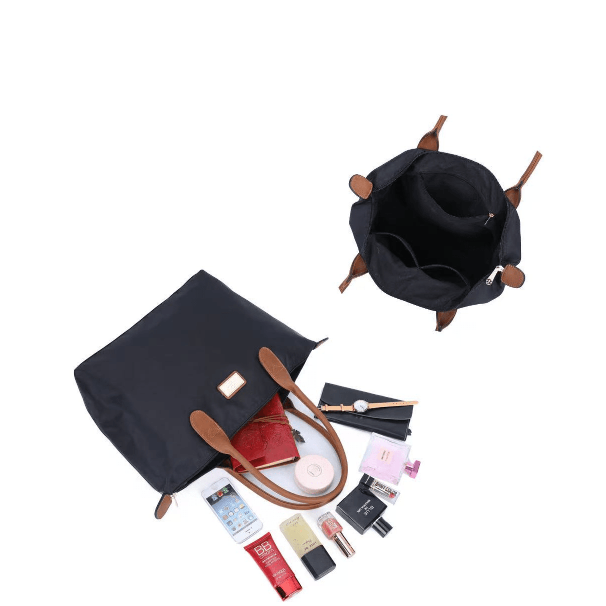 Cabas Gallantry Paris noir en nylon avec grand compartiment intérieur zippé