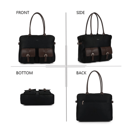 Cabas femme Gallantry R-2055 noir café vu de face, côté, dos et dessous