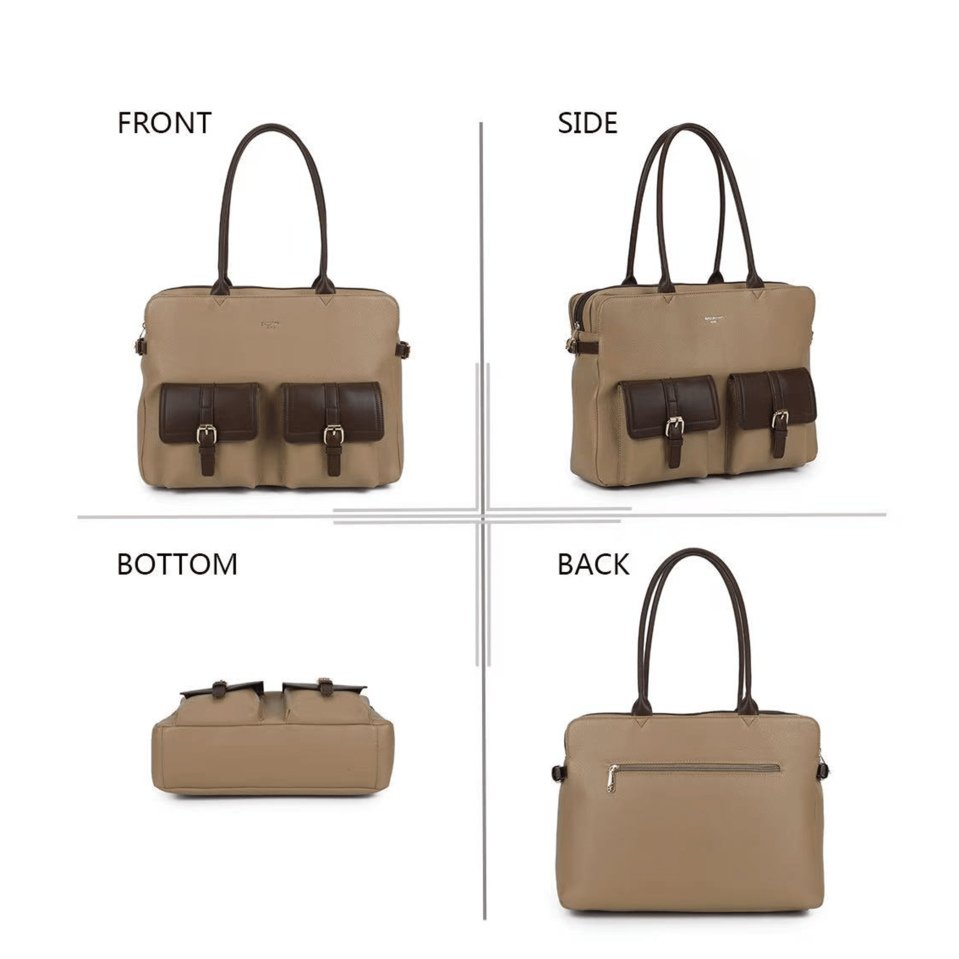 Cabas femme Gallantry R-2055 taupe café vu de face, côté, dos et dessous