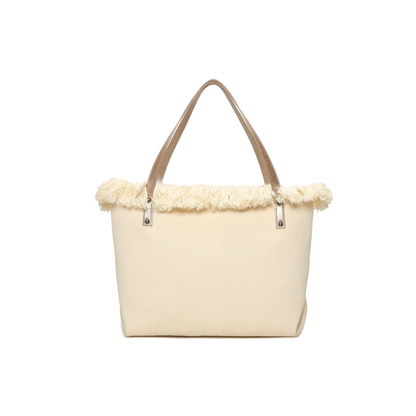 Vue arrière du cabas femme ICONIC écru à franges