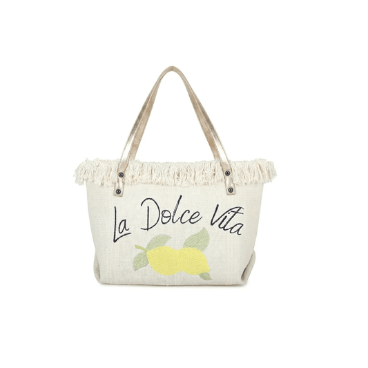 Cabas femme La Dolce Vita grand format bohème chic avec motif citron