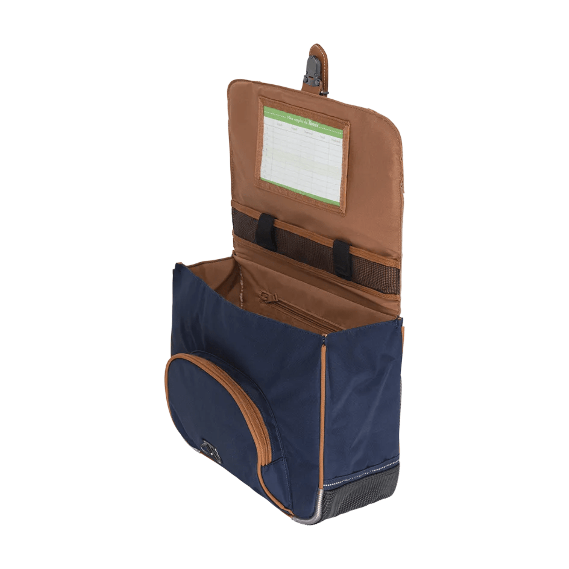 Cartable Tann's Camille Bleu 35 cm ouvert montrant les compartiments intérieurs