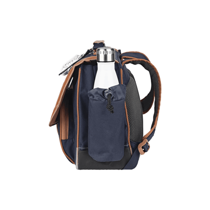 Vue latérale du cartable Tann's Camille Bleu 38 cm avec poche gourde amovible