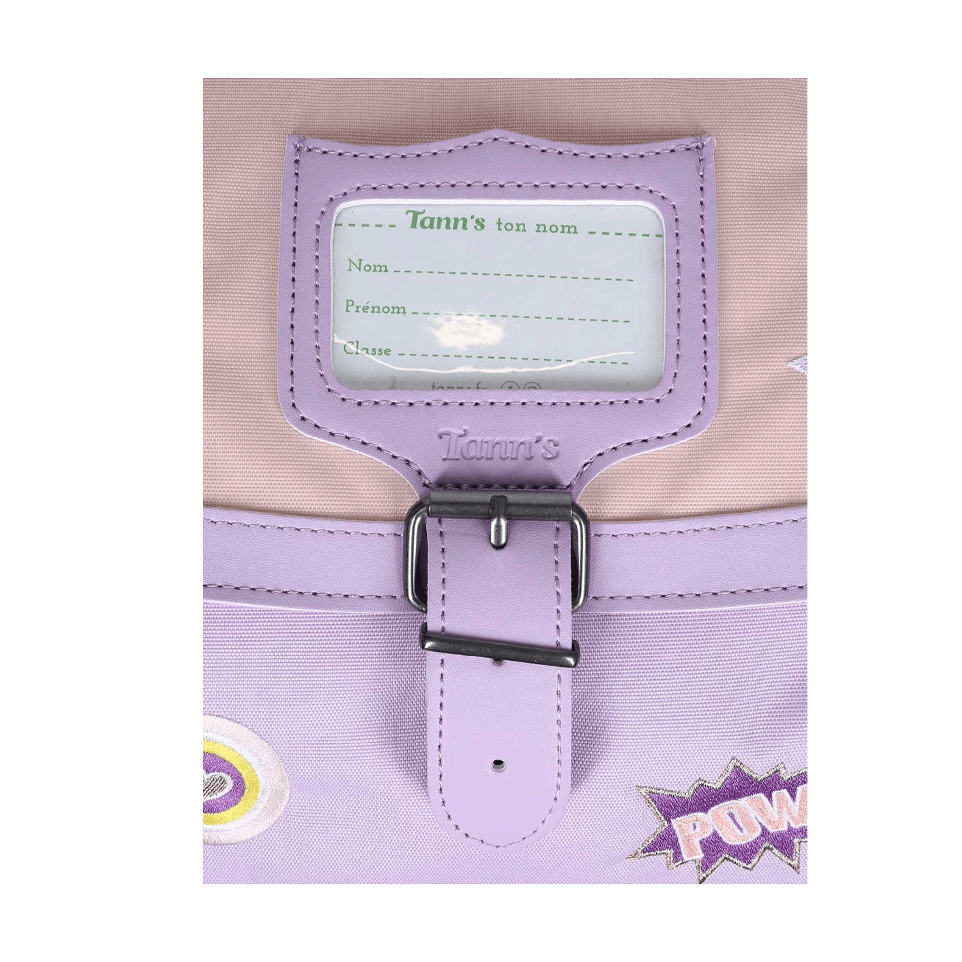 Porte-étiquette personnalisé du cartable Tann's Diana rose lilas près de Calais chez Maroquinerie Côte d'Opale