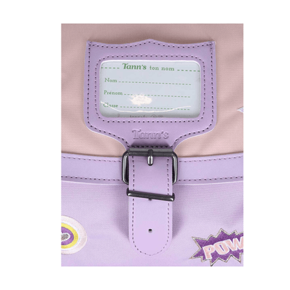 Porte-étiquette personnalisé du cartable Tann's Diana rose lilas près de Calais chez Maroquinerie Côte d'Opale